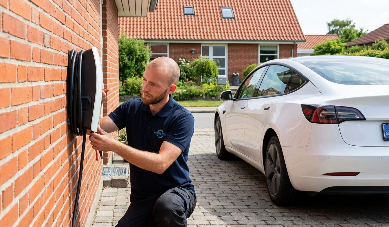 11kW wallbox EV-lader installeret i garage - elbil ladestation hjemme