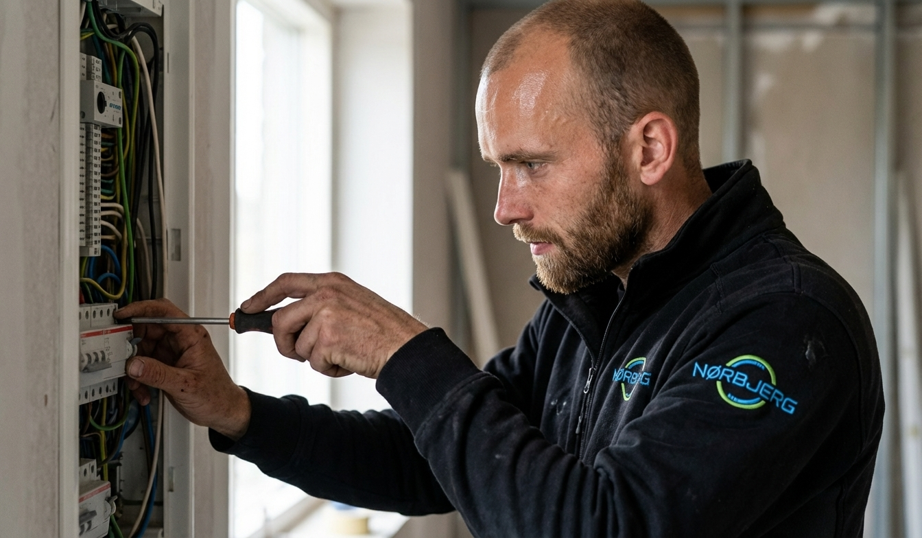 Elektriker arbejder med eltavle